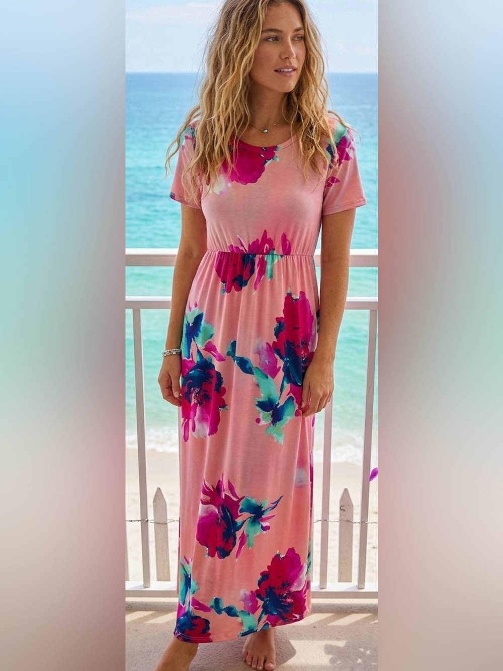 VANILLA  BAY Pink Multicolor Floral Maxi Dress